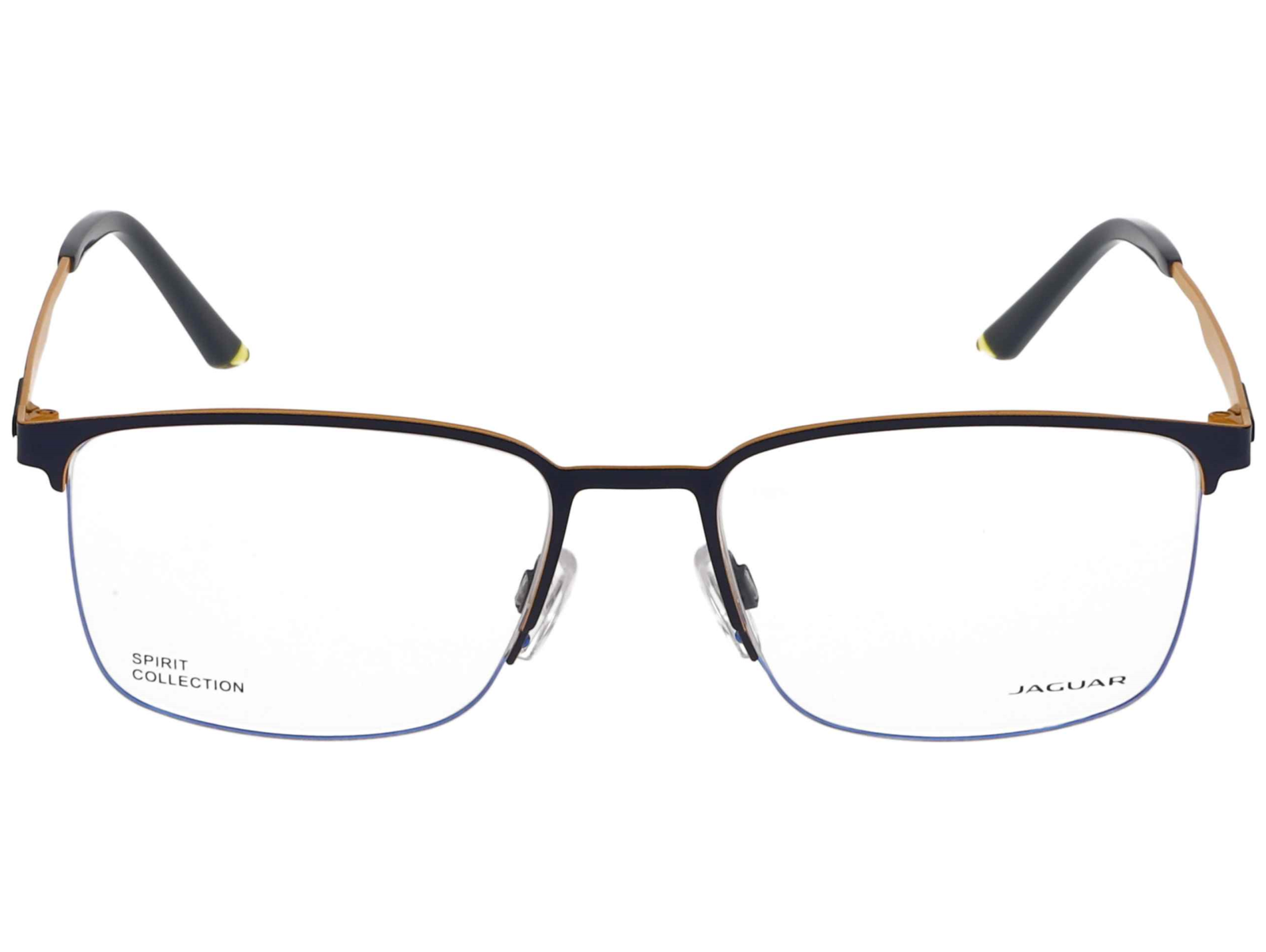 Das Bild zeigt die Brille 3636 3100 der Marke Jaguar in orange und blau frontal von vorne.